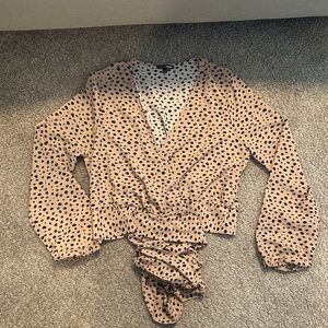 Fashion Nova Tan and Black Polka Dot Blouse